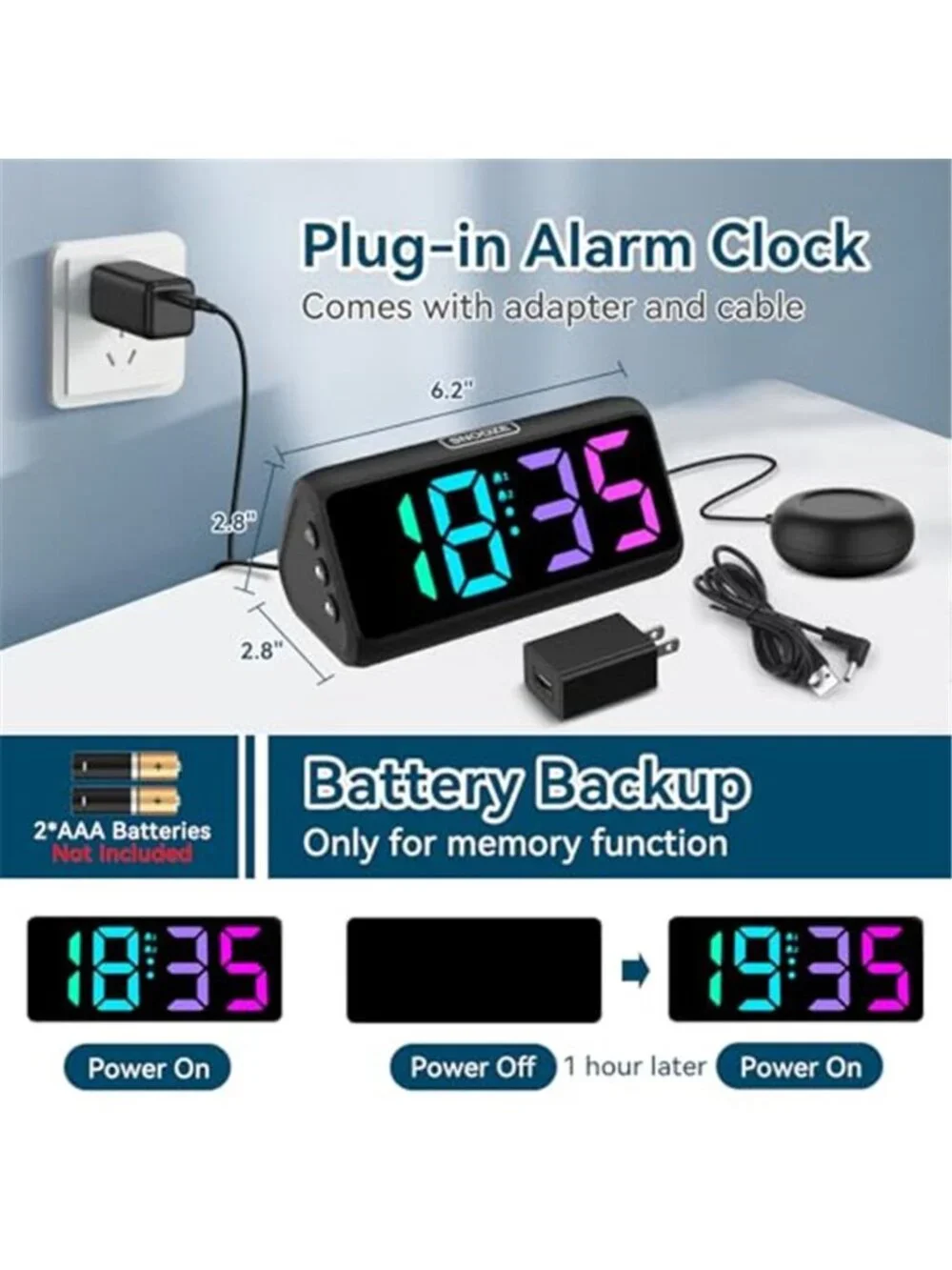 Loud Alarm Clock Heavy Sleepers Bed Shaker RGB Digital Clock Vibrating